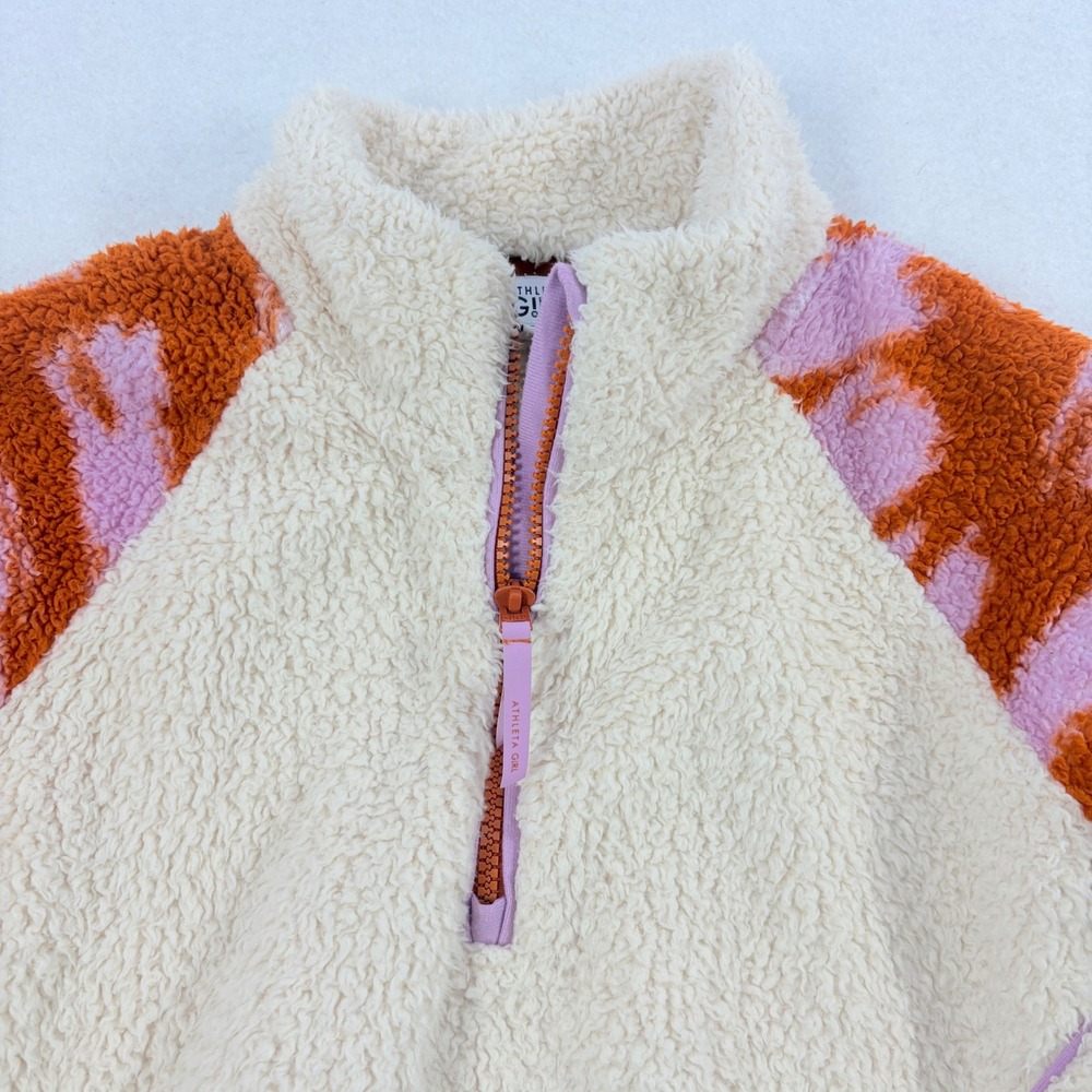 Athleta Girl Sherpa Half Zip Kids L/12 Cream Orange Pink So Snug Fleece Pullover